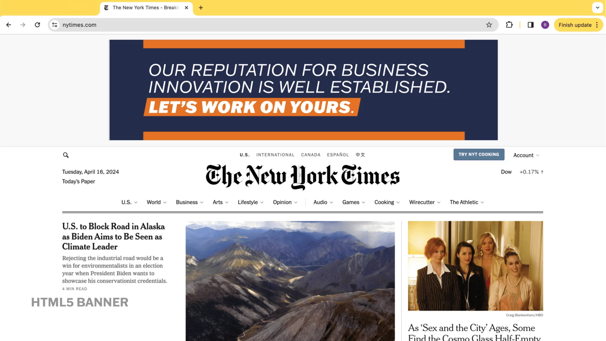 Banner ad on the New York Times.